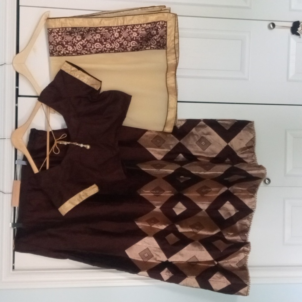 Espresso and Pastel Yellow Lehenga Choli Size 44